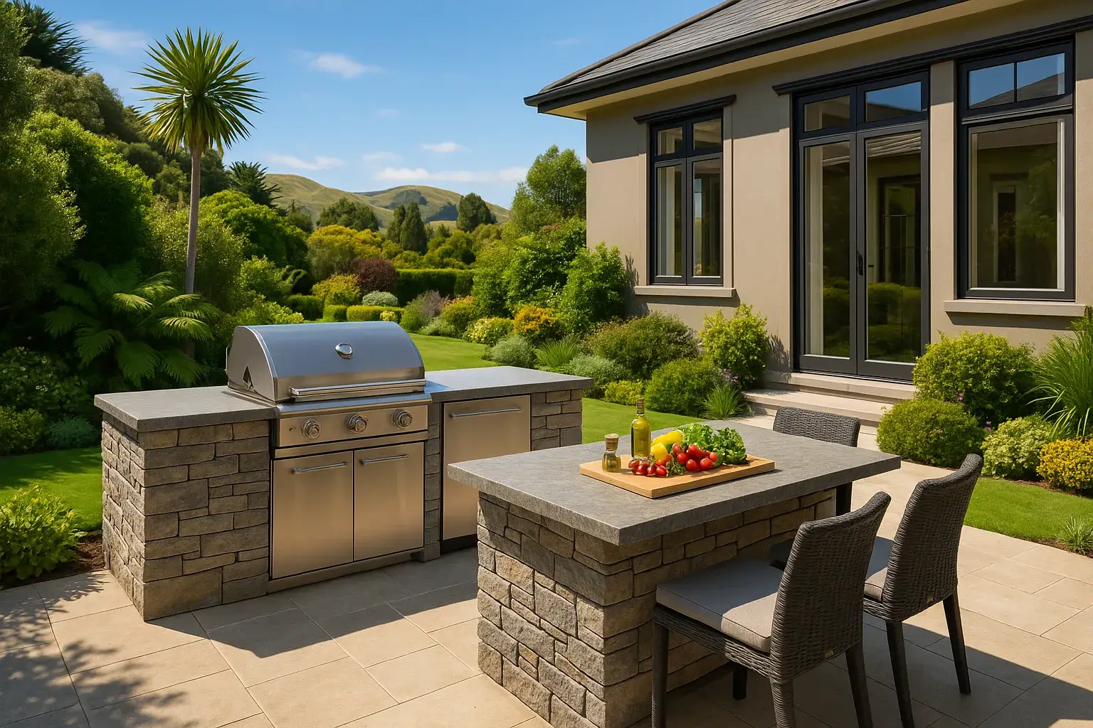 complete-alfresco-kitchen-installation-pizza-oven-sink-refrigerator-weatherproof-cabinetry-wellington-outdoor-entertaining-area