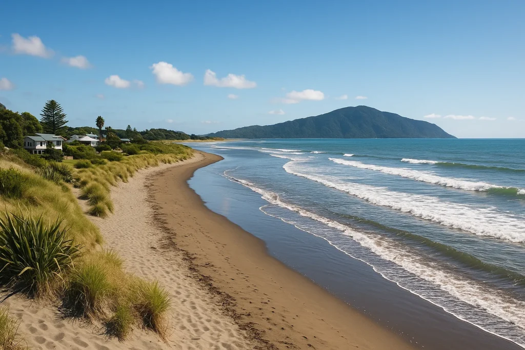 Coastal landscaping Waikanae Beach - salt-tolerant decking and outdoor living by KHHS
